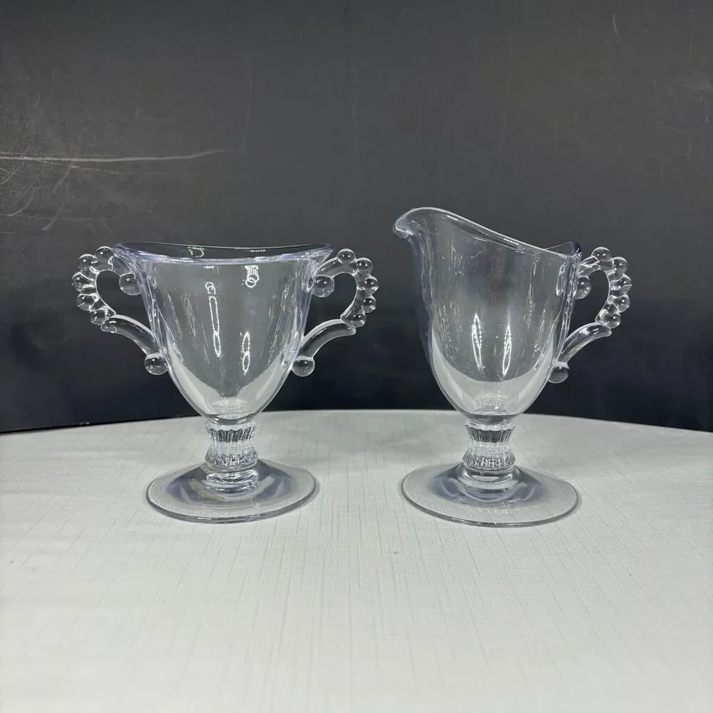 Imperial Glass Candlewick Pedestal Cream Sugar 1930s Depression Glass Vintage